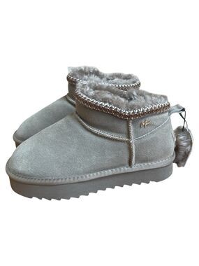 Mexx Olive suede Genuine shearling Ankle Mini Boots Sz 39